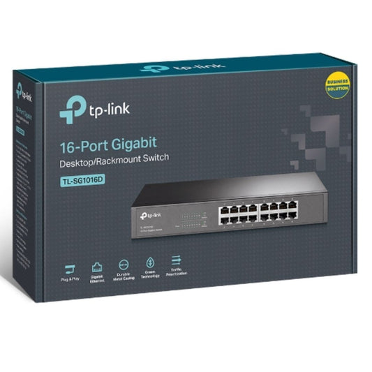 TP-Link TL-SG1016D 16-Port Gigabit Desktop Rackmount Unmanaged Switch Energy-efficient Supports MAC Plugplay 32Gbps Switching Capacity