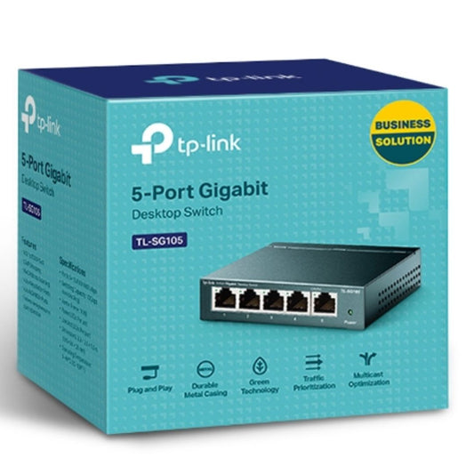 TP-Link TL-SG105 5port Switch Desktop,Gigabit,Steel Case, 5-Port 10 100 1000Mbps RJ45 Supporting Auto-MDI MDIX,  Plug and Play, Fanless