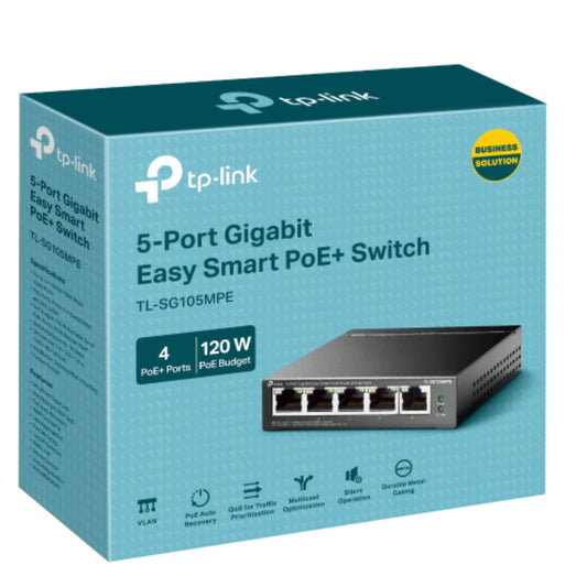 TP-Link TL-SG105MPE 5-Port Gigabit Easy Smart Switch with 4-Port PoE, PoE Auto Recovery, MTU Port Tag-based VLAN, QoS, IGMP Snooping, Web Utility Man