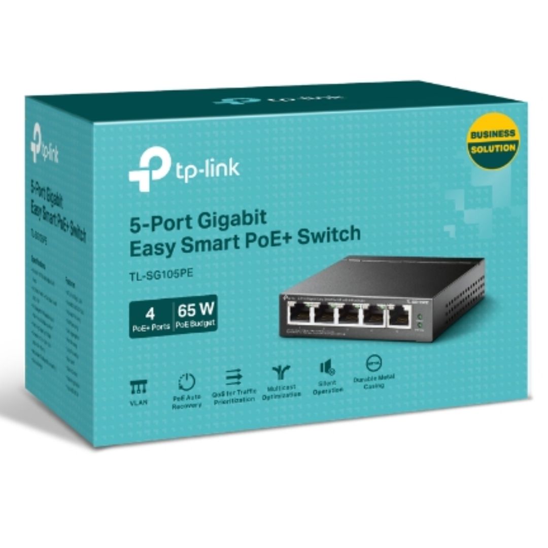 TP-Link TL-SG105PE 5-Port Gigabit Easy Smart Switch with 4-Port PoE, Up To 65W For all PoE Ports, Up To 30W Each PoE Port