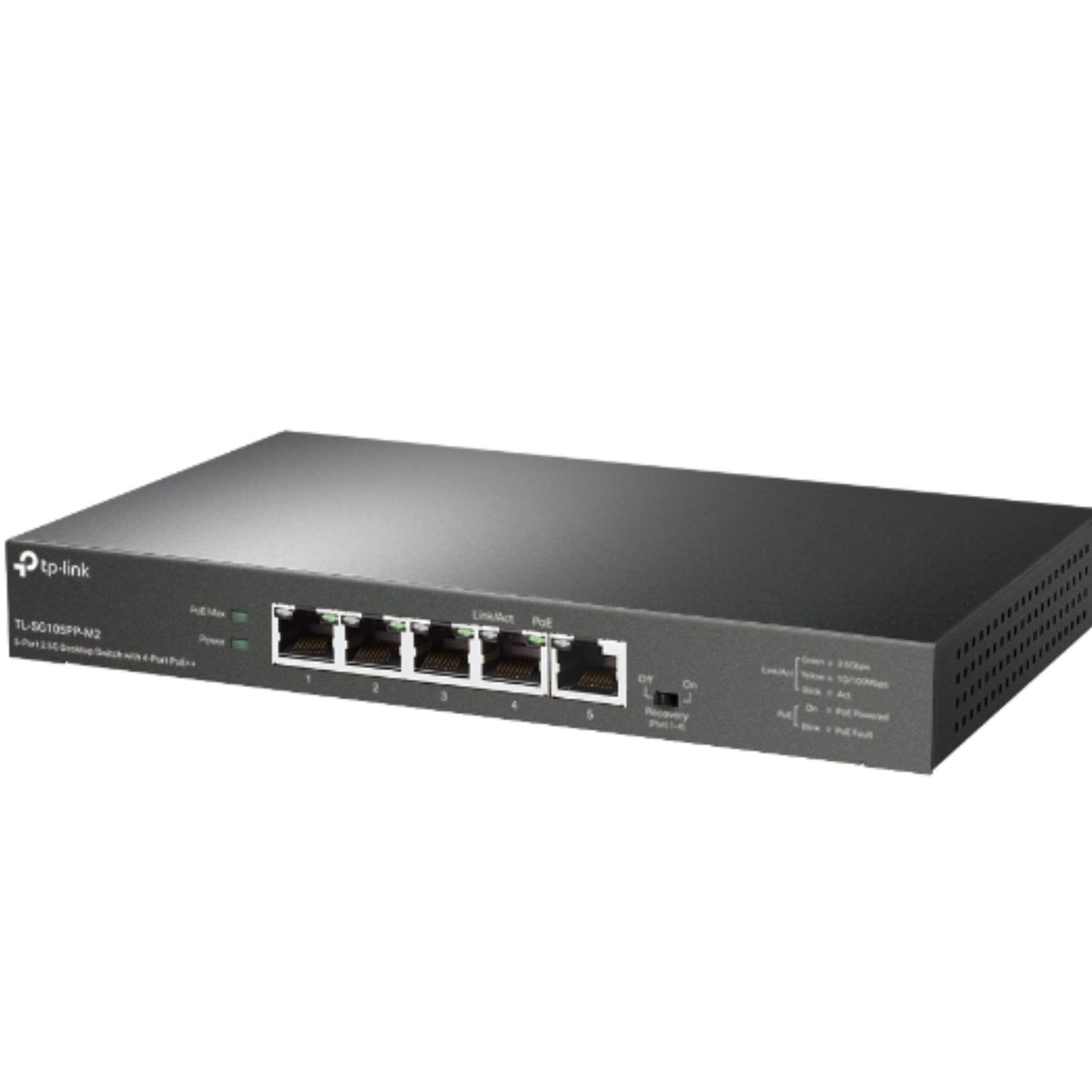 TP-Link TL-SG105PP-M2 5-Port 2.5G Desktop Switch with 4-Port PoE, 4 2.5G PoE Ports, 1x 2.5G Non-PoE Port, PoE Auto Recovery for Port1-4, Plug and