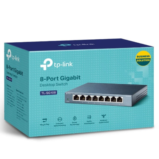 TP-Link TL-SG108 8-Port Gigabit Desktop Switch Steel Case Fanless 11.9Mpps Support 802.1p DSCP QoS1 and IGMP Snooping Plug  Play