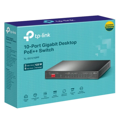TP-Link TL-SG1210PP 10-Port Gigabit Desktop Switch with 6-Port PoE and 2-Port PoE , 9 10 100 1000Mbps RJ45 Ports, 1 1000Mbps Combo SFP RJ45 Port