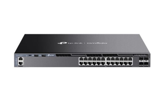TP-Link SG6428X Omada 24-Port Gigabit Stackable L3 Managed Switch with 4 10GE SFP Slots, 24 Gigabit RJ45 Ports, 4 10G SFP Slots, RJ45 Type C USB C