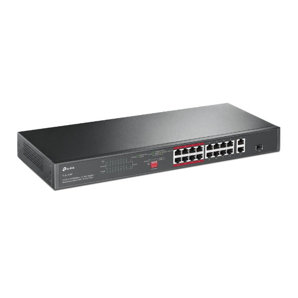 TP-Link TL-SL1218P 16-Port 10 100 Mbps  2-Port Gigabit Rackmount Switch with 16-Port PoE, Up to 150W for all PoE ports, Up to 30W for each PoE port