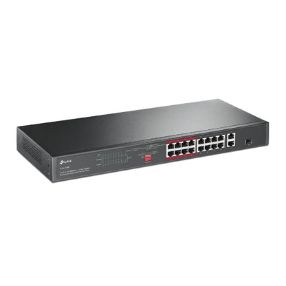 TP-Link TL-SL1218P 16-Port 10 100 Mbps  2-Port Gigabit Rackmount Switch with 16-Port PoE, Up to 150W for all PoE ports, Up to 30W for each PoE port