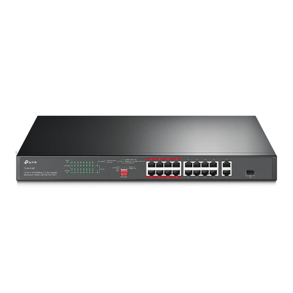 TP-Link TL-SL1218P 16-Port 10 100 Mbps  2-Port Gigabit Rackmount Switch with 16-Port PoE, Up to 150W for all PoE ports, Up to 30W for each PoE port