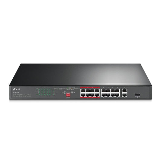 TP-Link TL-SL1218P 16-Port 10 100 Mbps  2-Port Gigabit Rackmount Switch with 16-Port PoE, Up to 150W for all PoE ports, Up to 30W for each PoE port