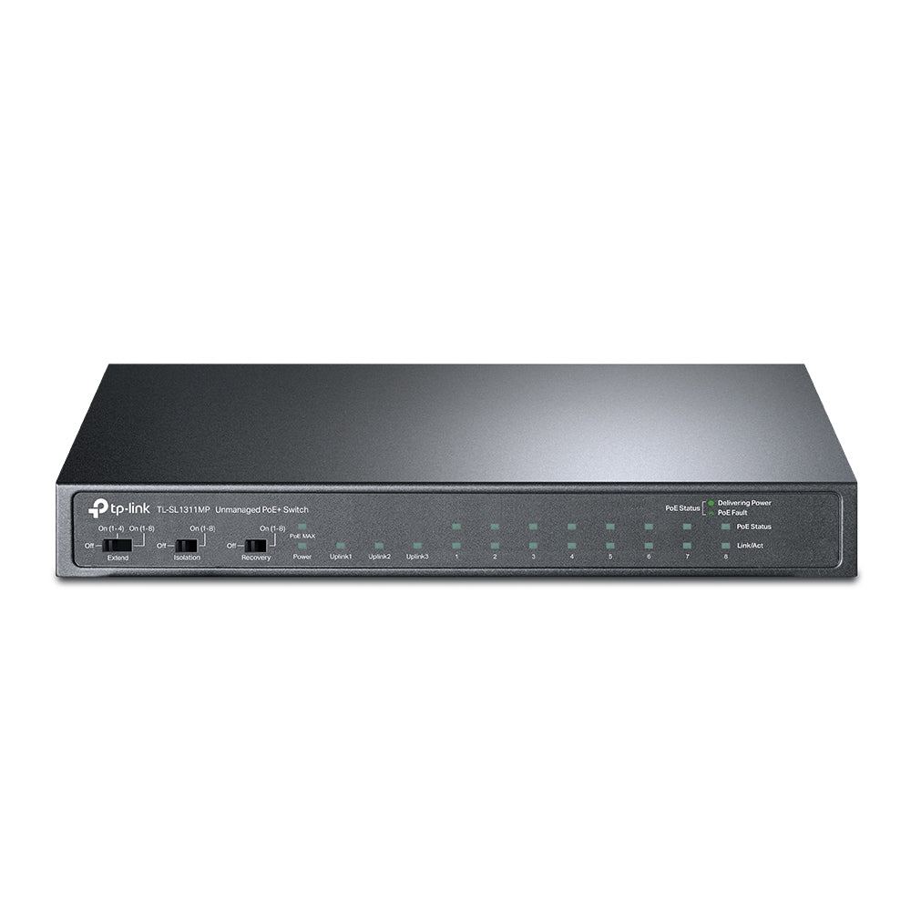 TP-Link TL-SL1311MP 8-Port 10 100Mbps  3-Port Gigabit Desktop Switch with 8-Port PoE, Extend Mode for 250m PoE Transmitting, Isolation Mode, PoE Aut
