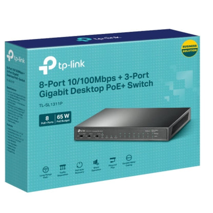 TP-Link TL-SL1311P 8-Port 10 100Mbps  3-Port Gigabit Desktop Switch with 8-Port PoE, Extend Mode for 250m PoE Transmitting, Isolation Mode, PoE Aut