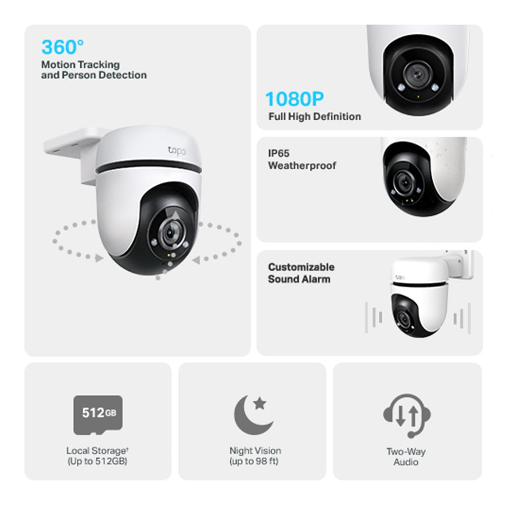 TP-Link TC40 Outdoor Pan Tilt Security Wi-Fi Camera,  1080p, 2.4 GHz, Horizontal 360, Smart AI Detection, Smart Motion Tracking