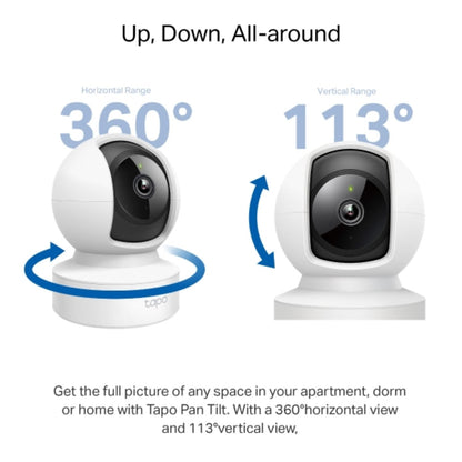 TP-Link Tapo C212, Pan Tilt Home Security Wi-Fi Camera, 2K (2304x1296), 2.4 GHz, Horizontal 360º, 1  Ethernet Port,Local Storage through microSD Card