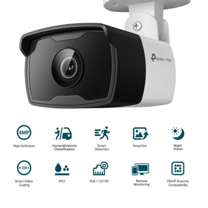 TP-Link VIGI 4MP C340I(6mm) Outdoor IR Bullet Network Camera,6mm Lens, Smart Detection, 3YW