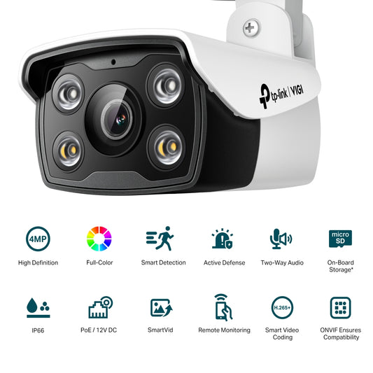 TP-Link VIGI 4MP C340(4mm) Outdoor Full-Colour Bullet Network Camera,4mm Lens, Smart Detection, 3YW
