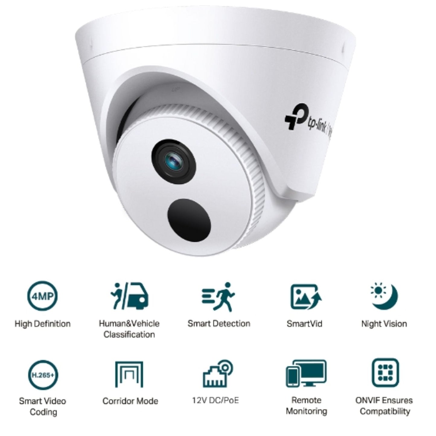 TP-Link VIGI 4MP C440I(4mm) IR Turret Network Camera,4mm Lens, Corridor Mode, Smart Detection,3YW