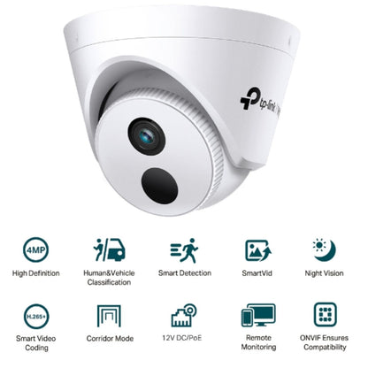 TP-Link VIGI 4MP C440I(4mm) IR Turret Network Camera,4mm Lens, Corridor Mode, Smart Detection,3YW