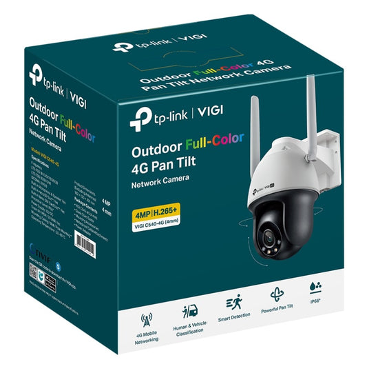 TP-Link VIGI 4MP C540-4G(4mm) Outdoor Full-Color 4G Pan Tilt Network Camera, 4mm Lens, 4G Mobile Networking, Automatic Tracking, 360 degree Monitoring: