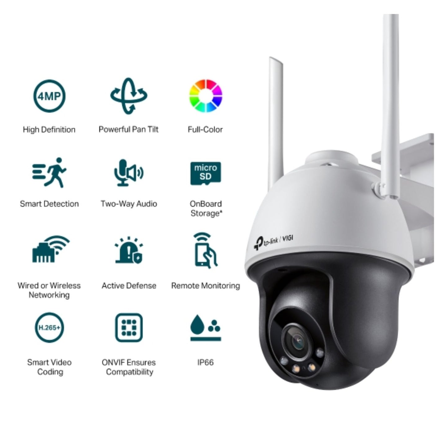 TP-Link VIGI 4MP C540-W(4mm) Outdoor Full-Colour Wi-Fi Pan Tilt Network Camera, 4mm Lens, Smart Detection,3YW