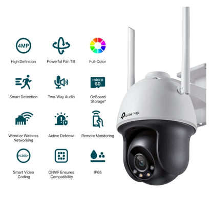 TP-Link VIGI 4MP C540-W(4mm) Outdoor Full-Colour Wi-Fi Pan Tilt Network Camera, 4mm Lens, Smart Detection,3YW