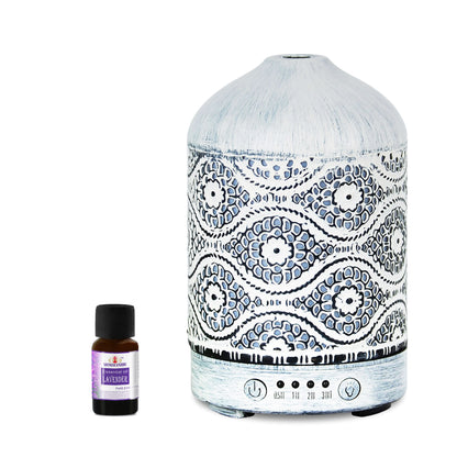 mbeat activiva Metal Essential Oil and Aroma Diffuser-Vintage White -100ml Built-in 7 LED colour changing Auto stop misting Product weight: 0.26 kg