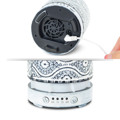 mbeat activiva Metal Essential Oil and Aroma Diffuser-Vintage White -100ml Built-in 7 LED colour changing Auto stop misting Product weight: 0.26 kg