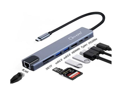 Oxhorn SuperSpeed 8-in-1 USB C to HDTV Adapter Hub 1xHDMI 4K 1xEtherne LAN 2 xUSB 3.0 Type C Type C (PD) Card Reader(TF SD) Aluminum Dock Station