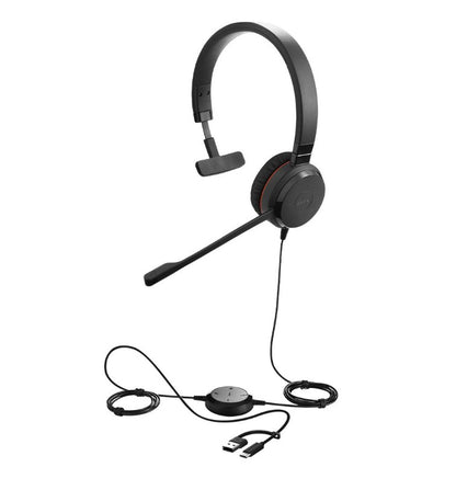 Jabra Evolve 30 II, USB C A Mono MS Headset, Great calls and music, Plug-and-play connectivity, Manage calls easily, Flexible connectivity via 3.5 mm