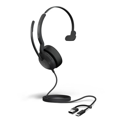 Jabra Evolve2 50, USB C A MS Mono Headset, Bluetooth, 4 microphones, Active Noise Cancellation, Busylight, Call management, Air Comfort technology