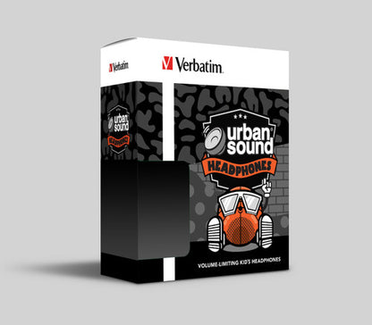 Verbatim Urban Sound Kids Headphones, Volume limiting for ear protection. Lightweight 1.2M, Gold plated 3.5mm Jack. High Quality, Ambient Awareness