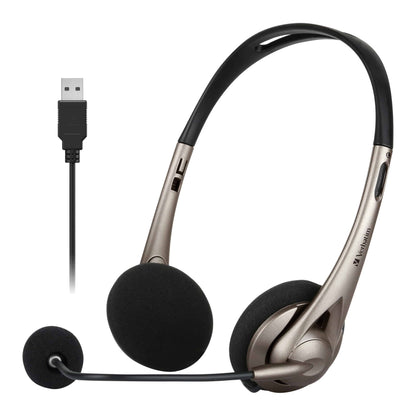 Verbatim Multimedia Headset with Boom Mic Headphone, Volume Control, USB 3.0  Grey  School, Office, Business. Retail Pack