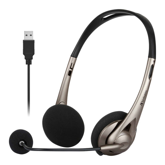 Verbatim Multimedia Headset with Boom Mic Headphone, Volume Control, USB 3.0  Grey  School, Office, Business. Retail Pack