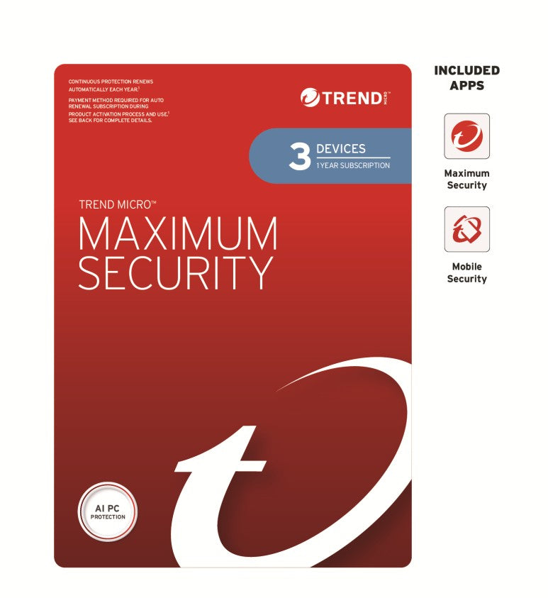 Trend Micro Maximum Security (3 Devices) 1 Year Retail Mini Box Auto Renew
