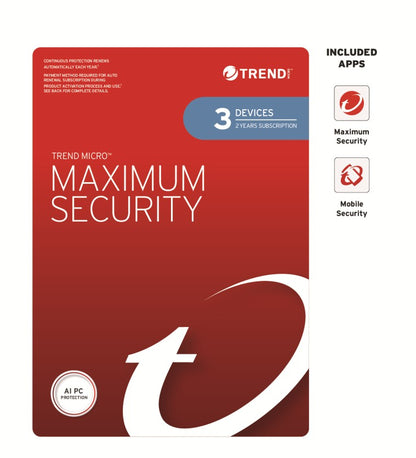 Trend Micro Maximum Security (3 Devices) 2 Year Retail Mini Box Auto Renew