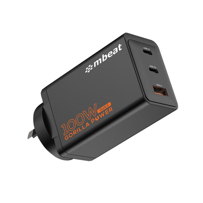 mbeat Gorilla Power PD 100W GaN II USB-C Charger 50pct smaller than the standard Supports a wide range of devices Product Weight: 180g