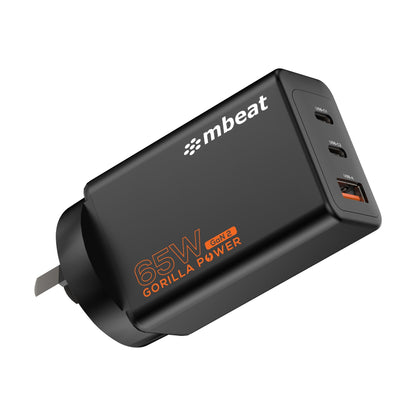 mbeat Gorilla Power PD 65W GaN II USB-C Charger 50pct smaller than the standard Supports a wide range of devices Product Weight: 109g