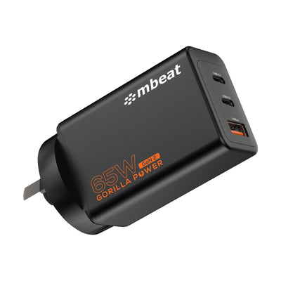 mbeat Gorilla Power PD 65W GaN II USB-C Charger 50pct smaller than the standard Supports a wide range of devices Product Weight: 109g