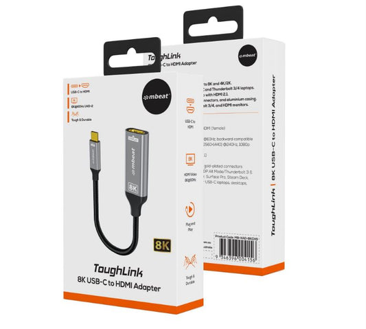 mbeat Tough Link 8K USB-C to HDMI Adapter - Space Grey Up to 48Gbps (HDMI 2.1) Up to 8K (7680 x 4320)  60Hz