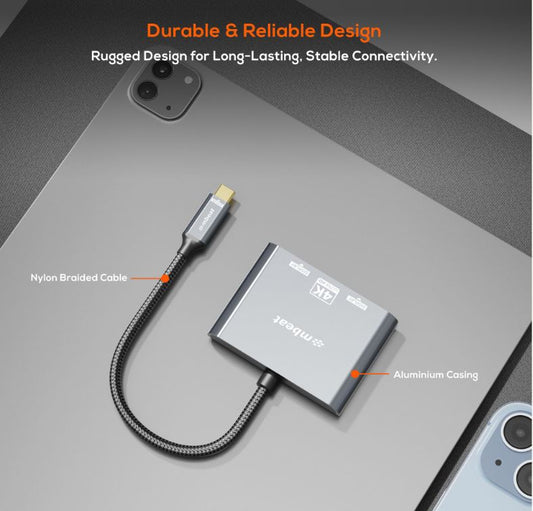 mbeat Tough Link USB-C to DPHDMI Dual 4K 60Hz MST Adapter 4K (3840x2160)   60Hz, 4K (3840x2160)   30Hz, 2K (2560x1440)   60Hz - Space Grey