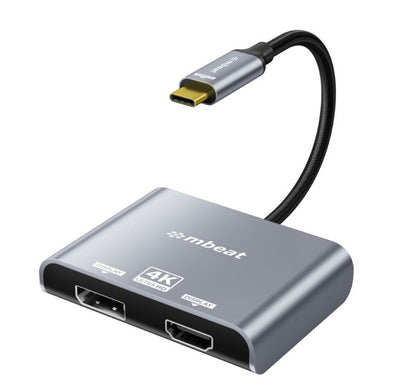 mbeat Tough Link USB-C to DPHDMI Dual 4K 60Hz MST Adapter 4K (3840x2160)   60Hz, 4K (3840x2160)   30Hz, 2K (2560x1440)   60Hz - Space Grey
