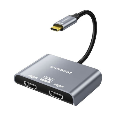 mbeat Tough Link USB-C to Dual 4K 60Hz HDMI MST Adapter 4K (3840x2160)   60Hz, 4K (3840x2160)   30Hz, 2K (2560x1440)   60Hz- Space Grey