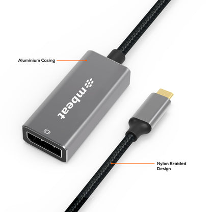 mbeat Elite USB-C to Display Port Adapter  -Converts USB-C to DisplayPort female port, 4K 60Hz (38402160),  15cm - Space Grey Weight: 30g