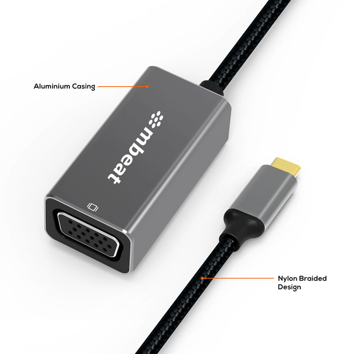 mbeat Elite USB-C to VGA Adapter - Coverts USB-C to VGA Female Port,  Supports up to19201080 60Hz - Space Grey Weight: 30g