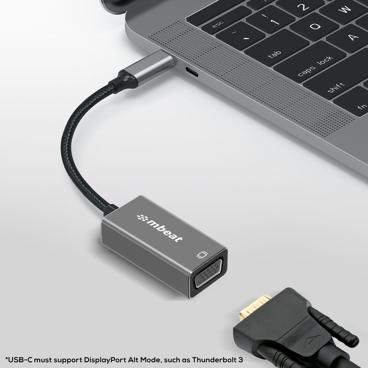 mbeat Elite USB-C to VGA Adapter - Coverts USB-C to VGA Female Port,  Supports up to19201080 60Hz - Space Grey Weight: 30g