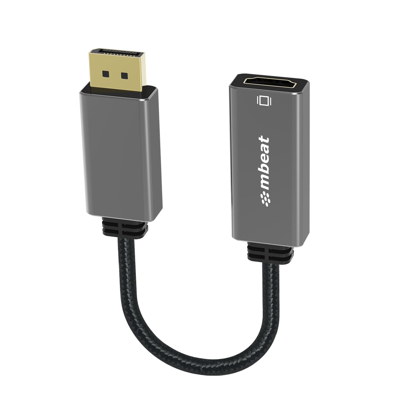 mbeat Elite Display Port to HDMI Adapter - Converts DisplayPort to HDMI Female Port, Supports 4K 60Hz (38402160),  Nylon Braided Cable - Space Grey