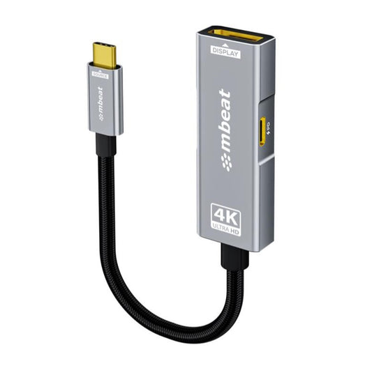 mbeat Tough Link USB-C to DP Adapter with 100W PD - Space Grey 4K (3840 x 2160)  60Hz, 2K (2560 x 1440)  144Hz, 1080p (1920 x 1080)  240Hz