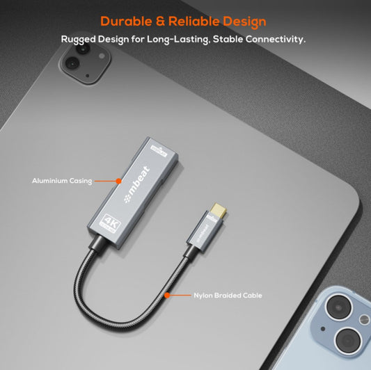 mbeat Tough Link USB-C to DP Adapter with 100W PD - Space Grey 4K (3840 x 2160)  60Hz, 2K (2560 x 1440)  144Hz, 1080p (1920 x 1080)  240Hz