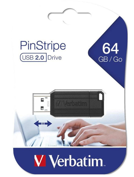 Verbatim Store ftn ftGo Pinstripe USB Drive 64GB (Black)  Reliable, Durable, and Ultra Compact  Best Companion for Office  2 Years Limited Warranty