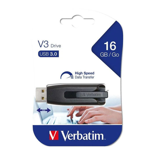 Verbatim 16GB V3 USB3.0 Grey Store ftn ftGo V3 Retractable USB Storage Drive Memory Stick